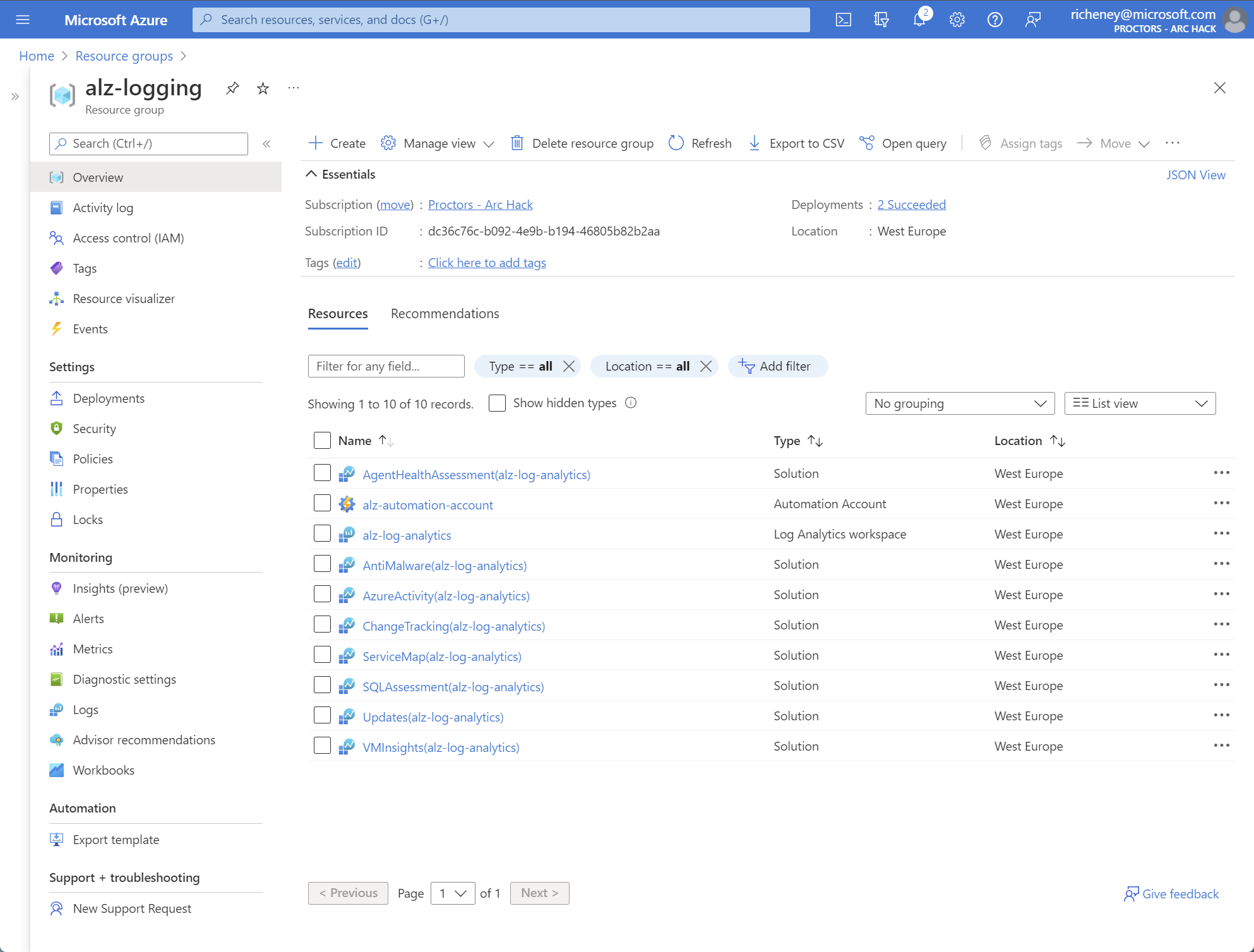 Logging resources in alz-logging