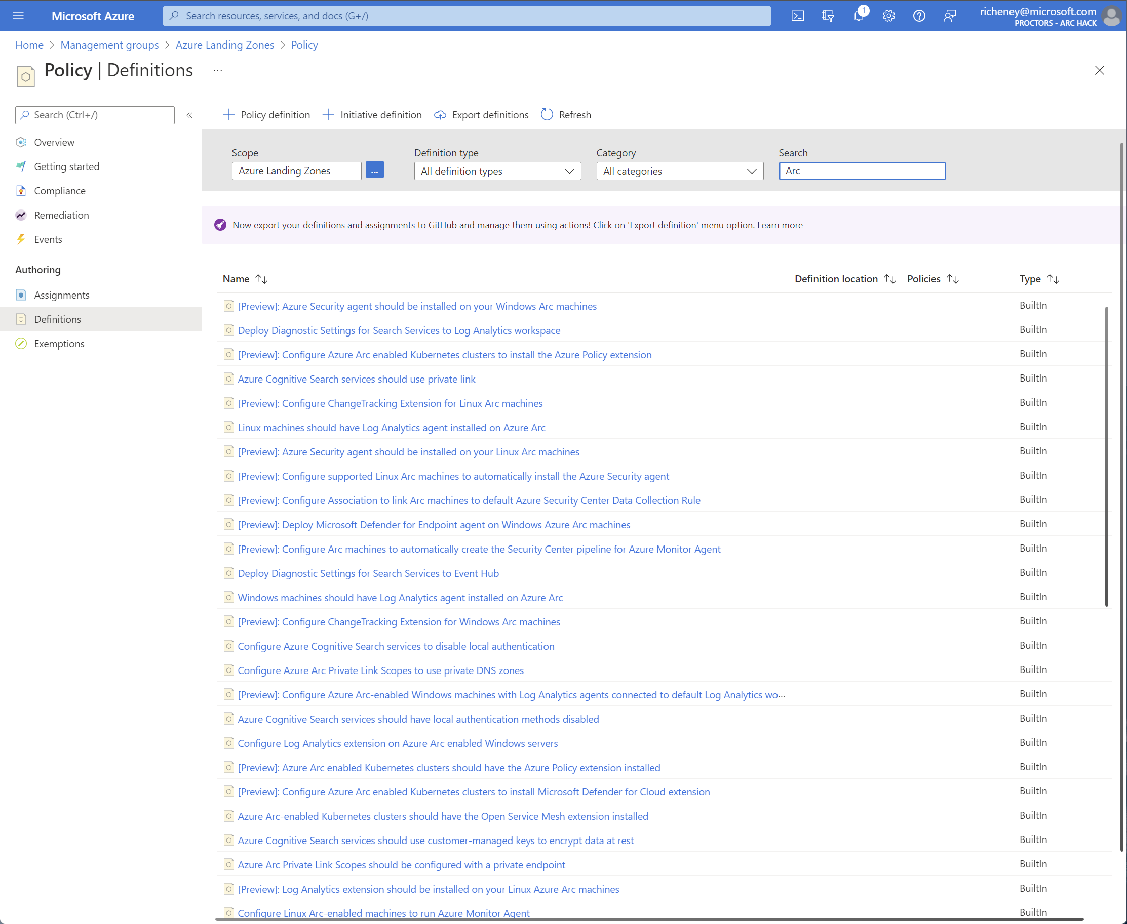 Custom policy definitions created by Azure Landing Zones.