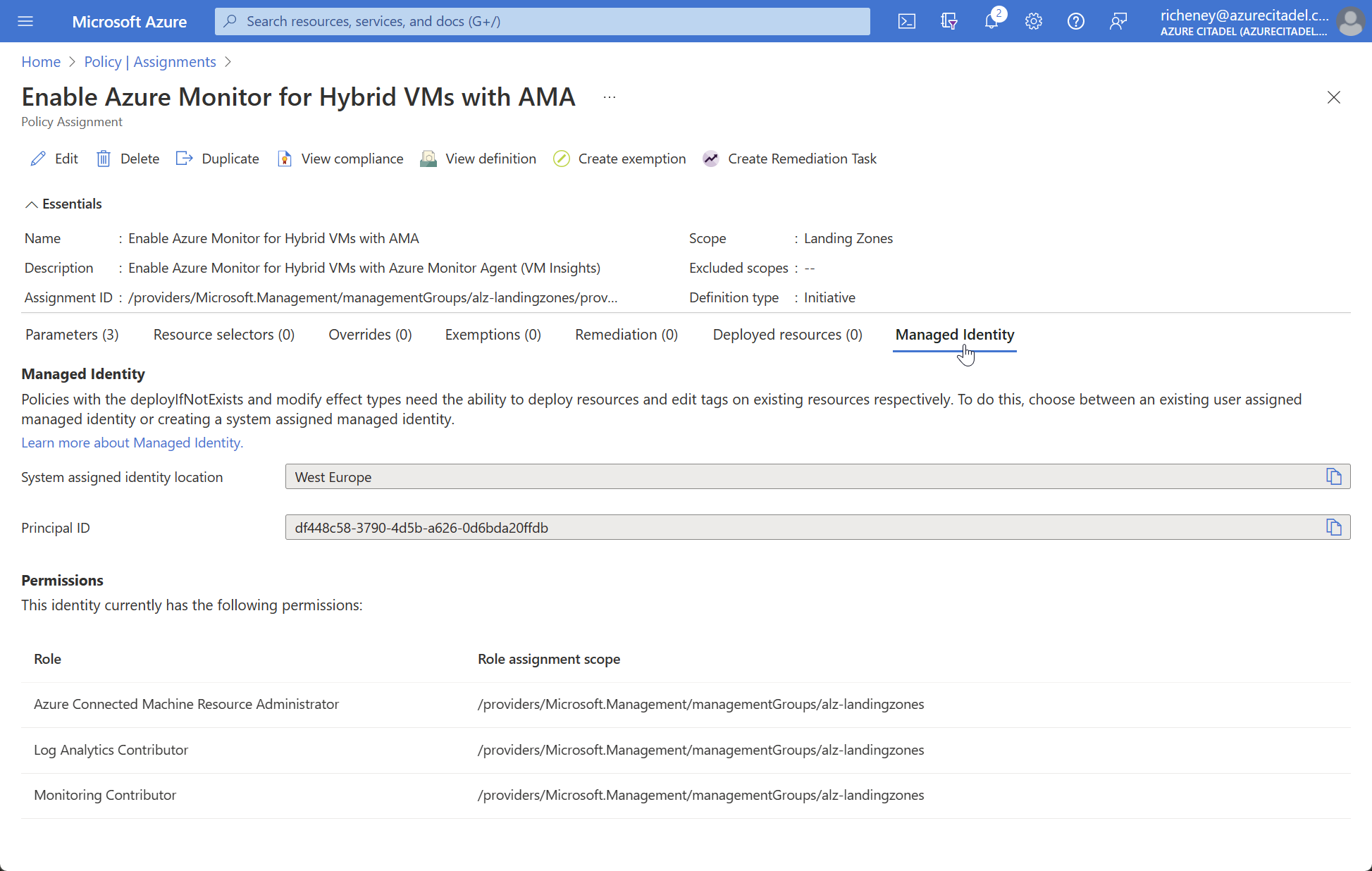 Managed identity permissions