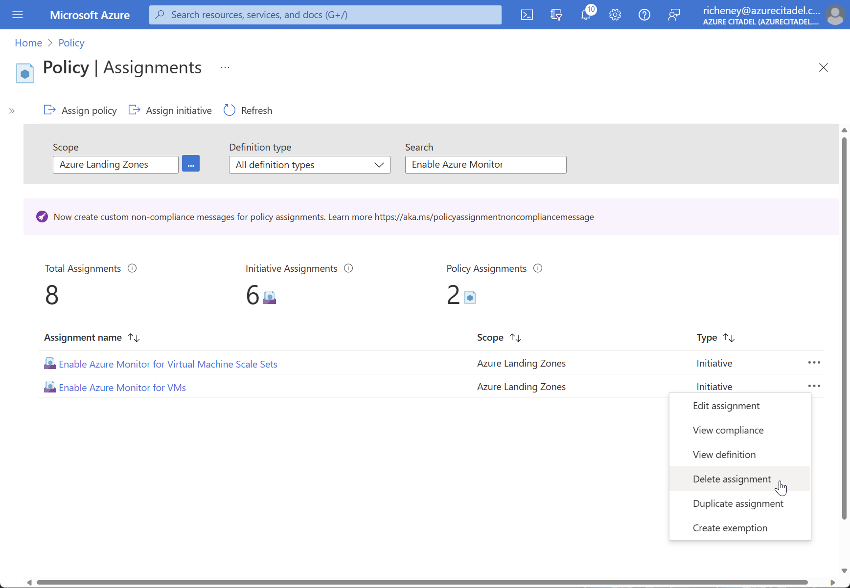 Delete assignments of legacy policy initiatives
