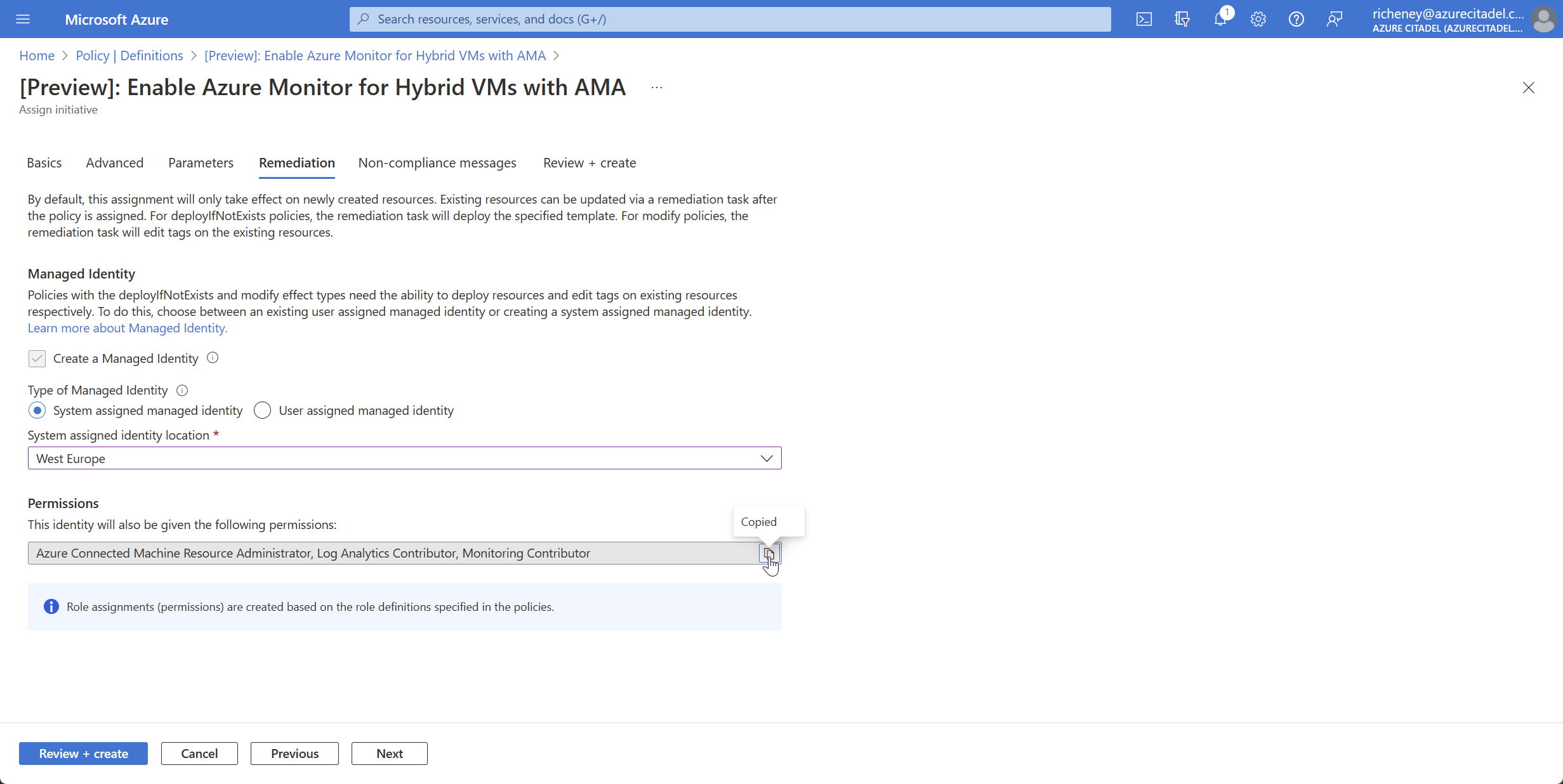 Managed identity permissions