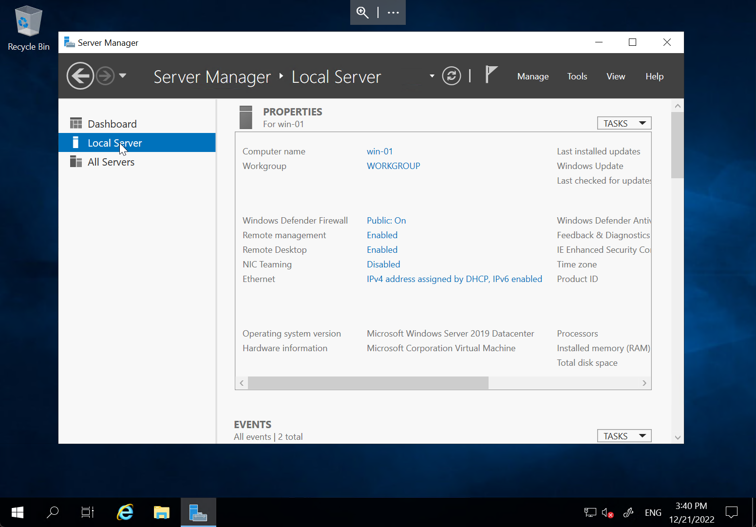 Successful RDP connection
