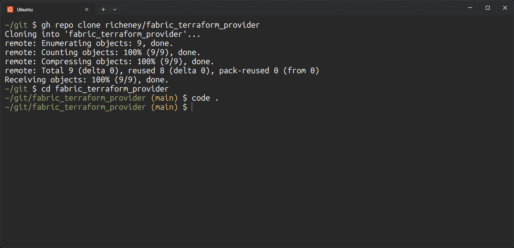 Screenshot showing the terminal command to clone a repository using GitHub CLI.