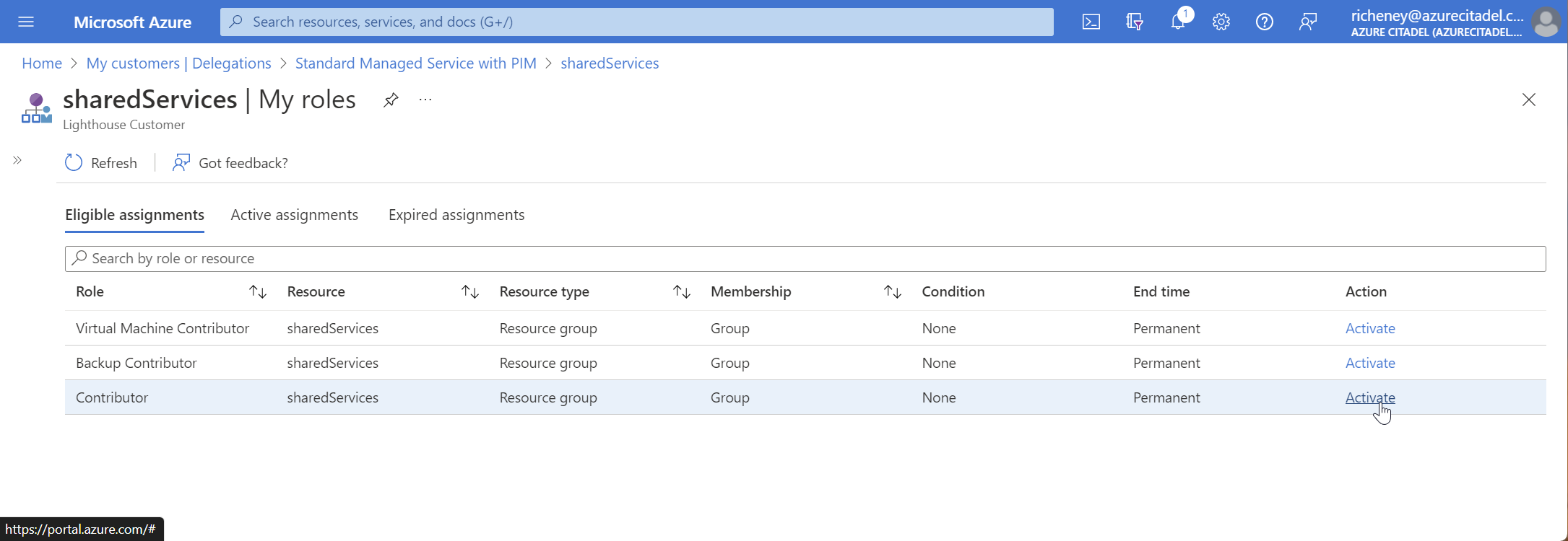 Activate eligible role