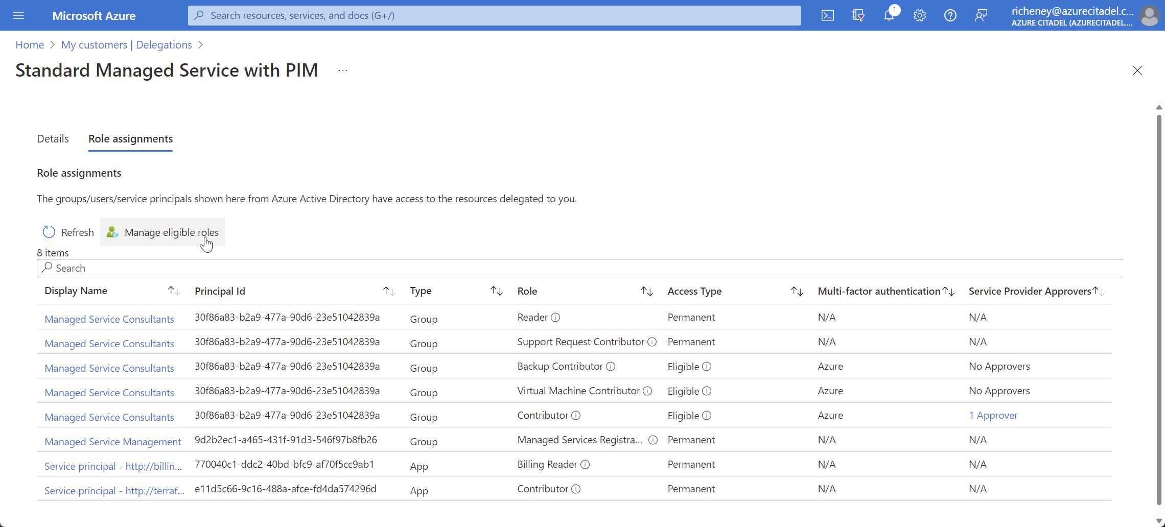 Manage eligible roles