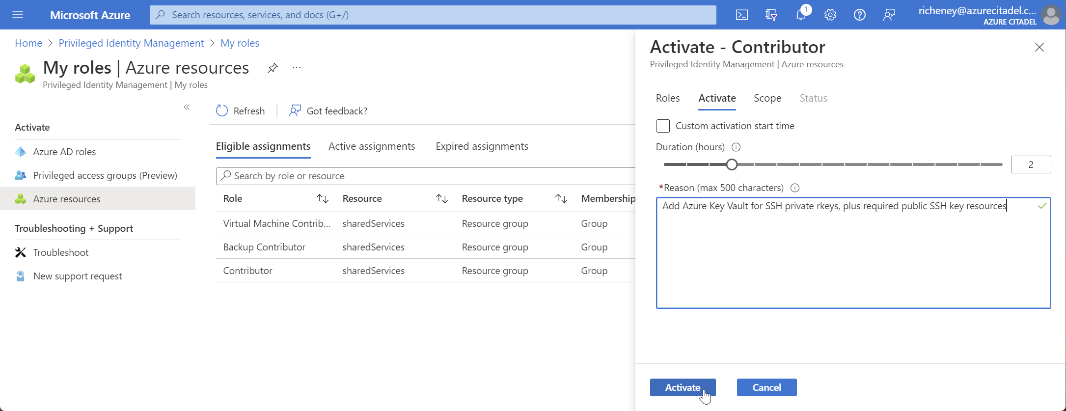 Submit activation request