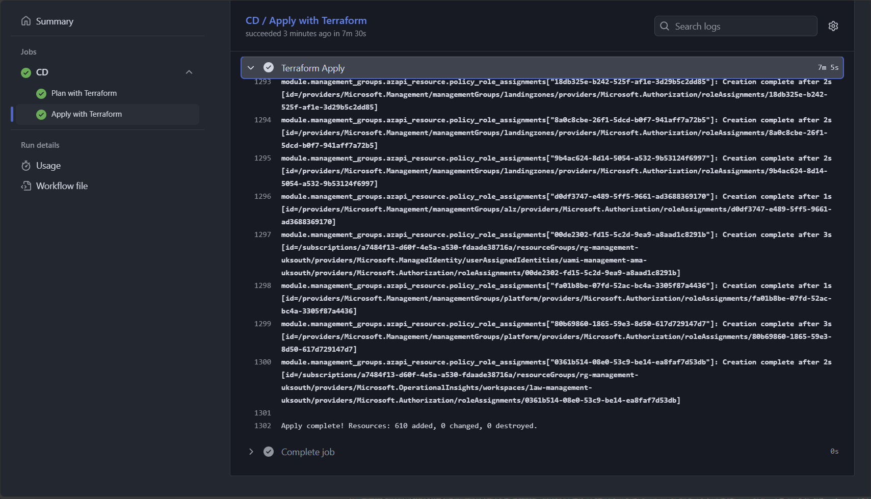 A successfully completed deployment step in GitHub Actions
